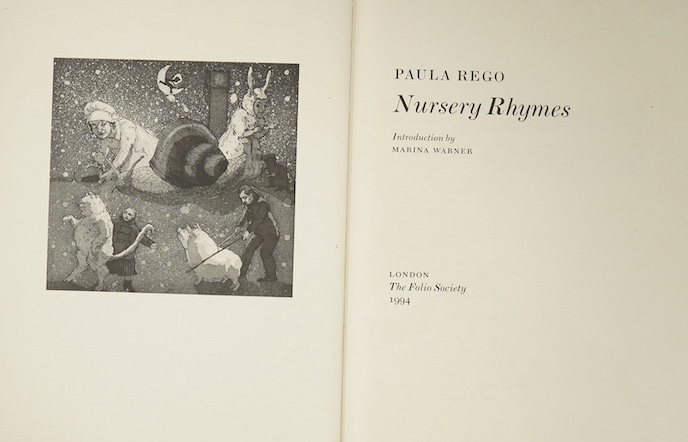 Folio Society - Rego, Paula - Nursery Rhymes, number 1 of 100, introduction by Marina Warner, with 31 full-page drawings by Paula Rego, limitations page signed by the author, endpapers with full page illustrations in bla